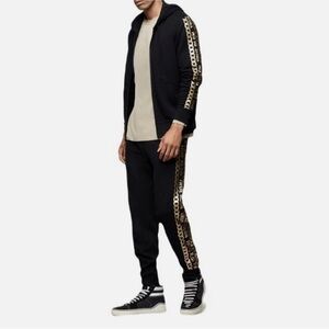 True Religion Men's Black Gold Chain Tape Tracksuit Hoodie Joggers Set S